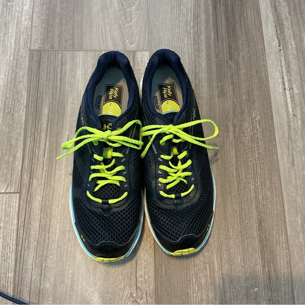 Ryka Aspire Navy Blue Mesh Running Shoes with Lime Green  laces women size 10